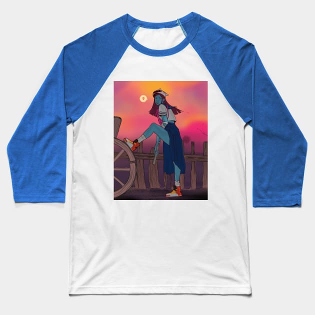 Blue girl and a gun Baseball T-Shirt by p.bombka